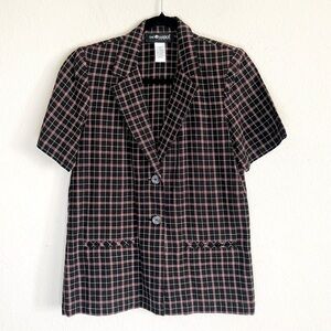 Sag Harbor petite womans Plaid Blazer size 8 double button short sleeve plaid